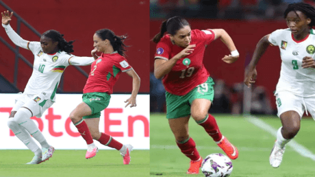 حارسة الكاميرون تتصدى لركلة جزاء في مباراة المغرب