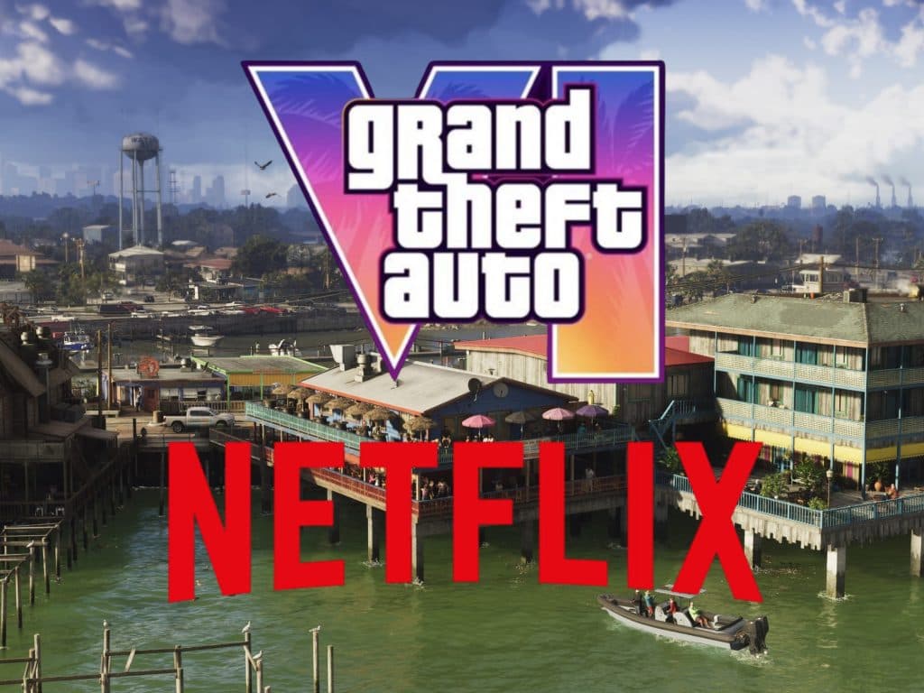 شعار لعبة GTA 6 مع خلفية منصة نتفليكس
