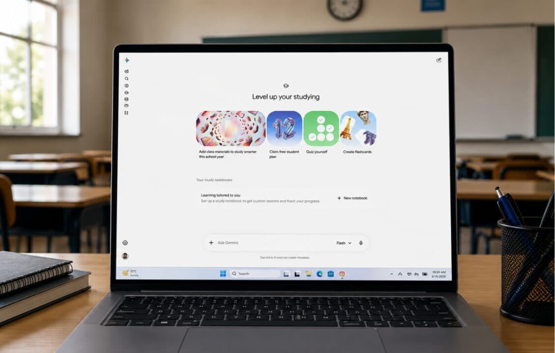 طالب يستخدم تطبيق جوجل جيميني على الهاتف الذكي للمذاكرة وتنظيم جدوله الدراسي